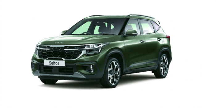 Pewtr Olive green color kia seltos suv