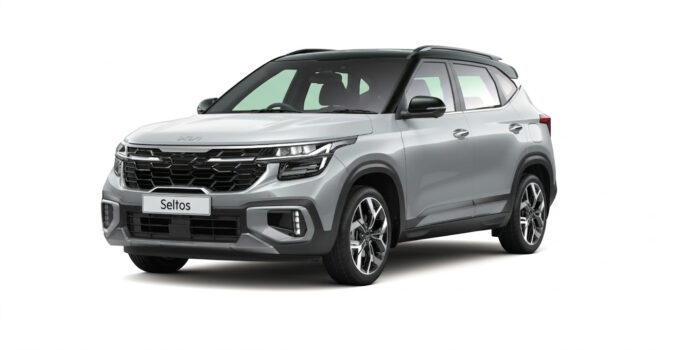 Sparkling silver white color kia seltos suv